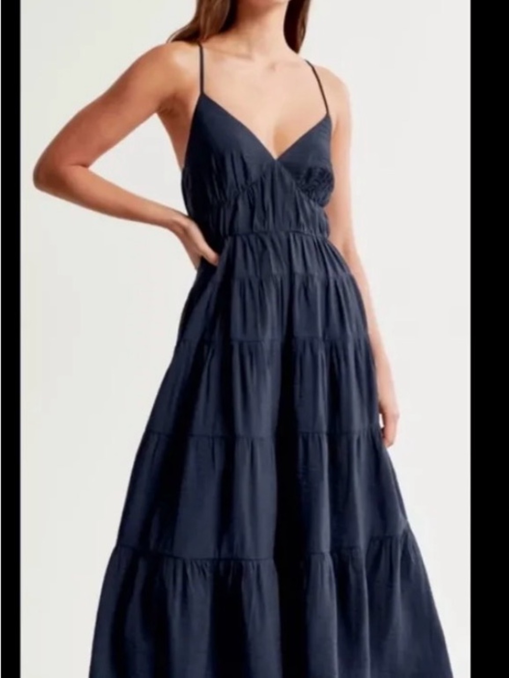 Abercrombie & Fitch Navy Tiered Spaghetti-Strap Maxi Dress